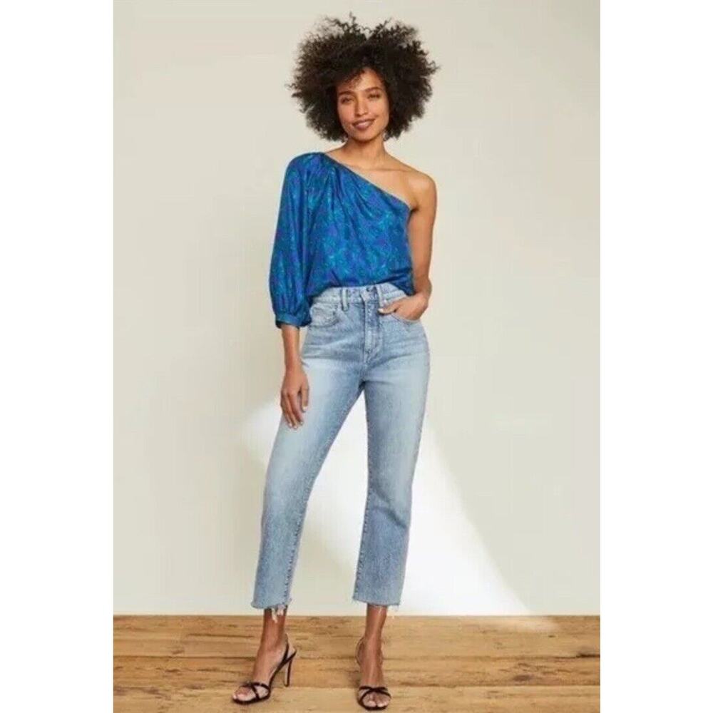 Veronica Beard Sz 32 Carly Kick Flare Denim Jeans Pebble Stone Crop Raw Hem
